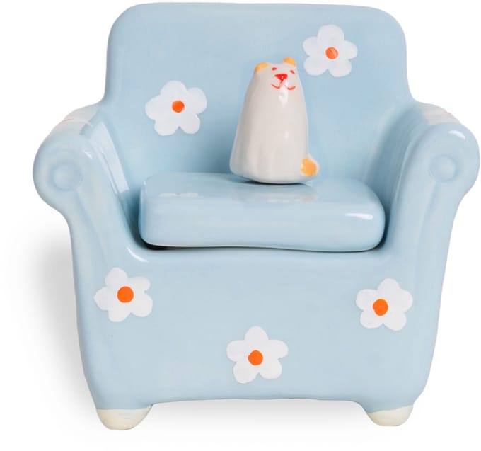 Kat bloemetjes sofa juwelendoosje keramiek - Helio Ferretti