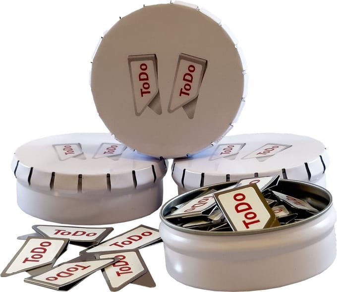 Blikje paperclips met to do opdruk verpakt per 4 blikjes