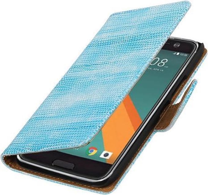 Turquoise Mini Slang booktype wallet cover hoesje voor HTC 10