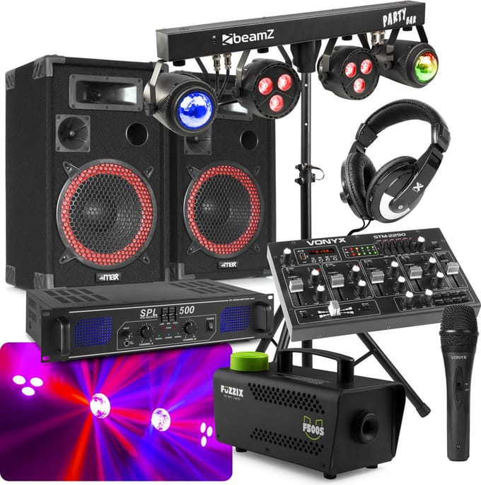 COMPLETE 500W BLUETOOTH DJ DISCO SET MET GELUID, LICHT EN ROOK