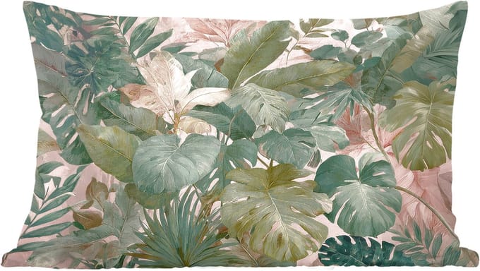 Sierkussens - Kussentjes Woonkamer - 60x40 cm - Compositie van bladeren - Groen - Roze