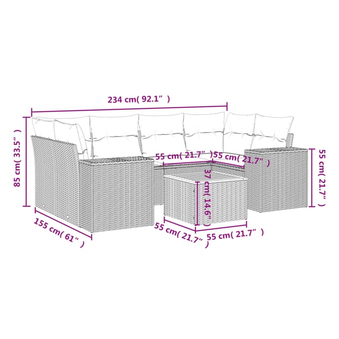 vidaXL - 7-delige - Loungeset - met - kussens - poly - rattan - beige