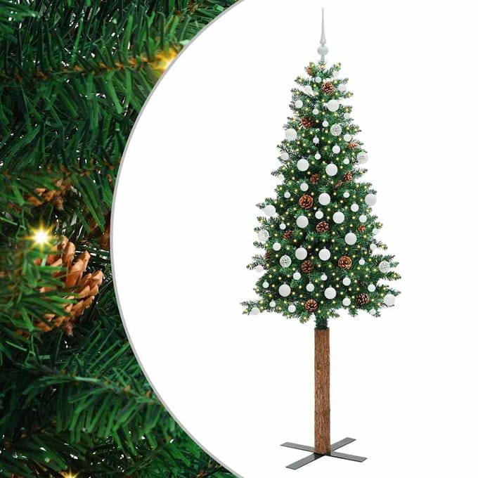 vidaXL - Slanke - Kerstboom - Groen - 210 - cm - PVC - en - massief - dennenhout