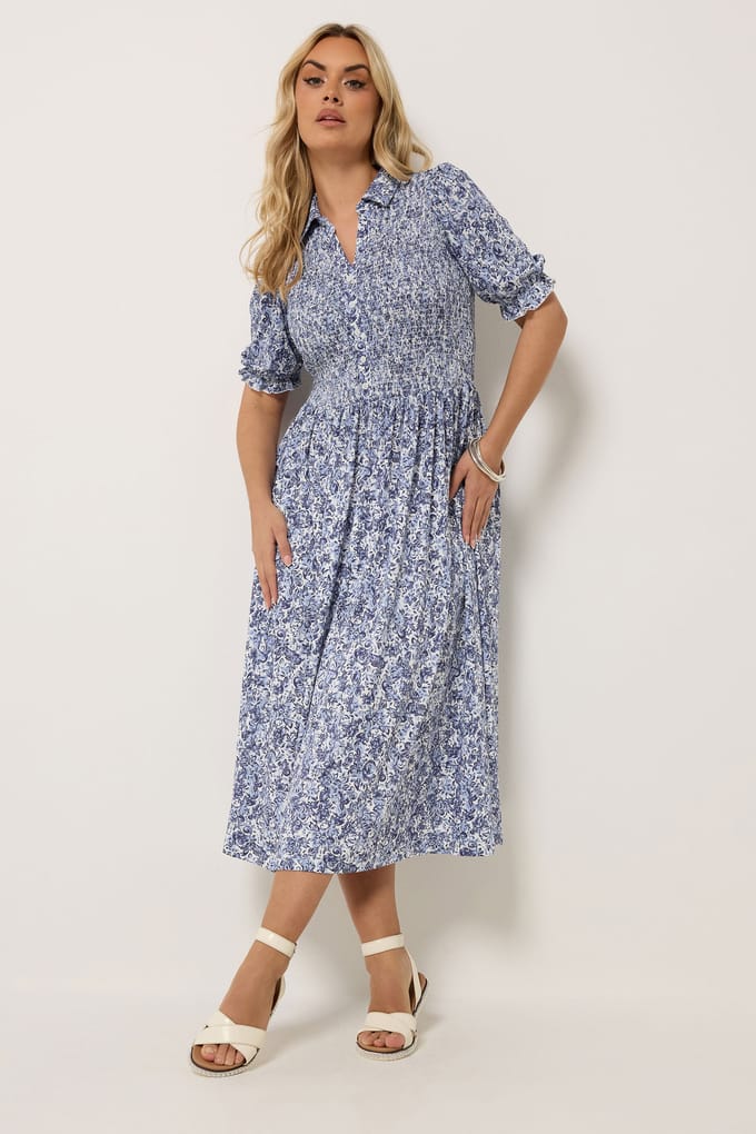 Yours Blauwe Midijurk Met Bloemenprint Size 44