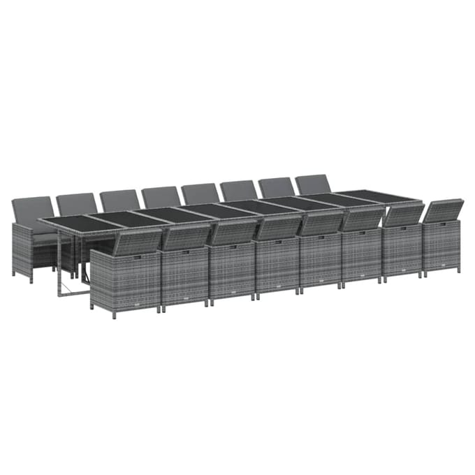 vidaXL - 17-delige - Tuinset - met - kussens - poly - rattan - grijs