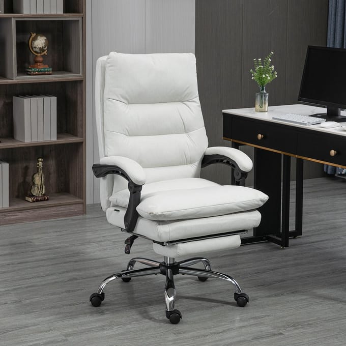 MODFU Bureaustoel - Massagefunctie En Verstelbare Rugleuning - Met Voetsteun - Polyester - Crèmewit - 65 X 72 X 109-117 Cm