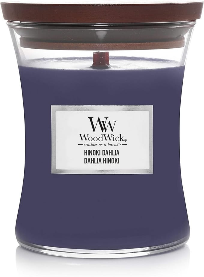 Geurkaars Hout Lont Knetterend Medium - Hinoki Dahlia Sfeer