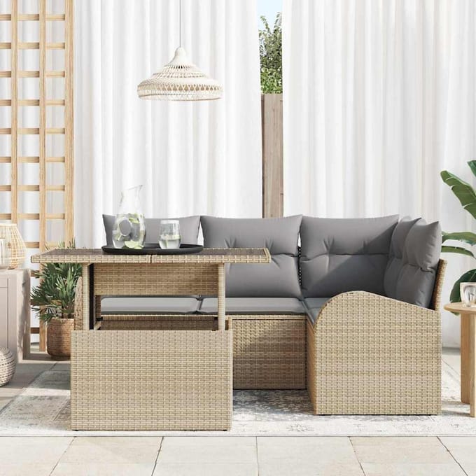 vidaXL - Tuinbank - Set - 5 - st - Beige - poly - rattan