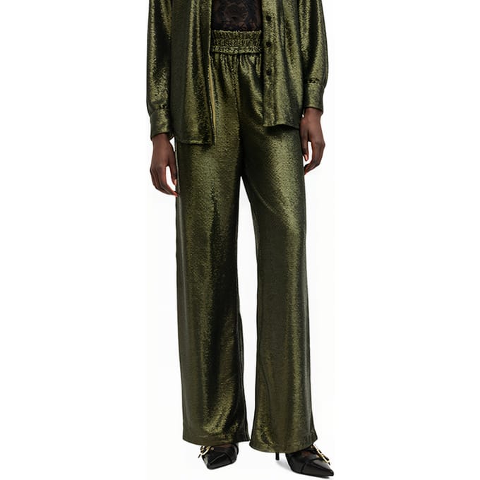 AllSaints Charli Seq Trouser Olive Green Größe: 8 | Ausgestellte Hosen Outlet | Damen | Grün