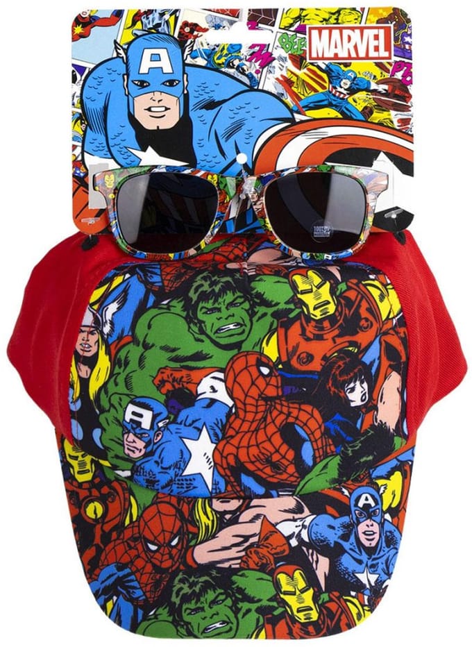 Avengers-zonnebrillen en honkbalpetset