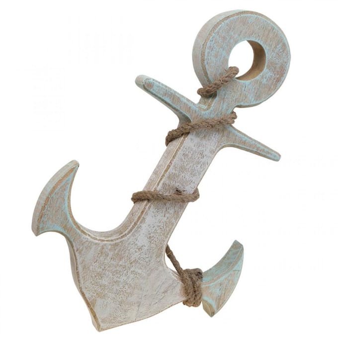 Anker Deco Hout Maritiem Deco Wit Blauw 42cmx25cmx3.5cm