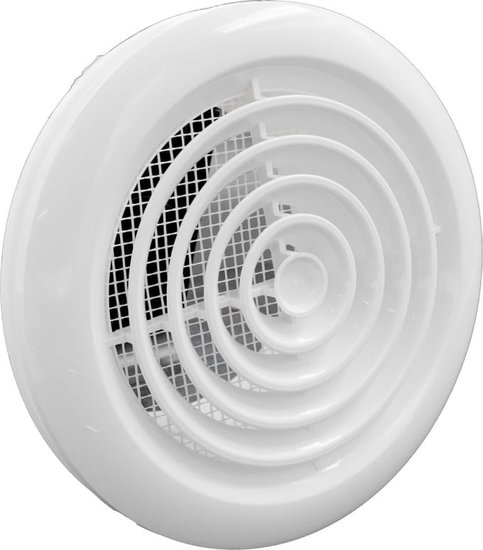 Ventilatierooster & hoge montagebus & klemring aansluitdiameter Ø100mm, kunststof wit