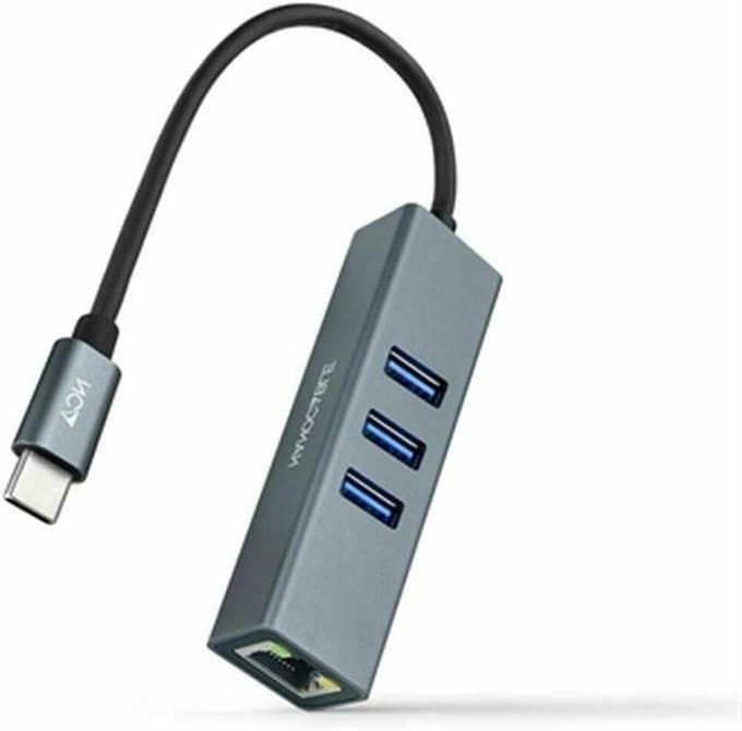 USB-C naar Ethernet Adapter - Netwerkconverter Hub - Internetverbinding Uitbreiden - Gigabit Ethernet + 3x USB 3.0 - 15 cm