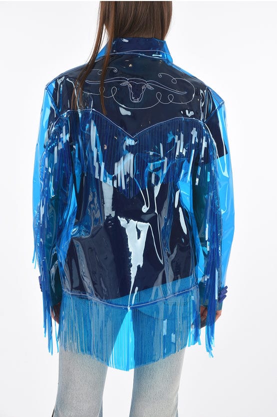 westernjas van pvc met franjes in blauw
