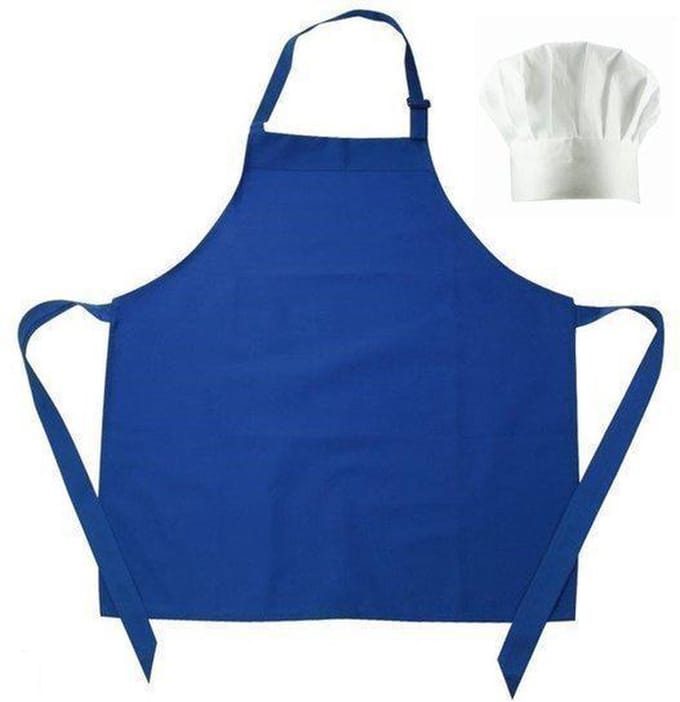 Benza Schort Keukenschort voor Kinderen Neutraal, Blanco - Kobaltblauw (50 x 60 cm) incl. Koksmuts
