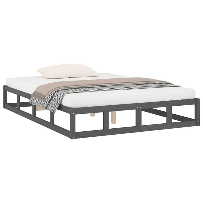 vidaXL - Bedframe - massief - hout - grijs - 150x200 - cm