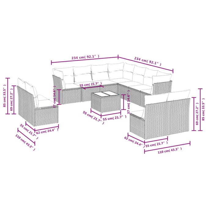 vidaXL - 12-delige - Loungeset - met - kussens - poly - rattan - beige