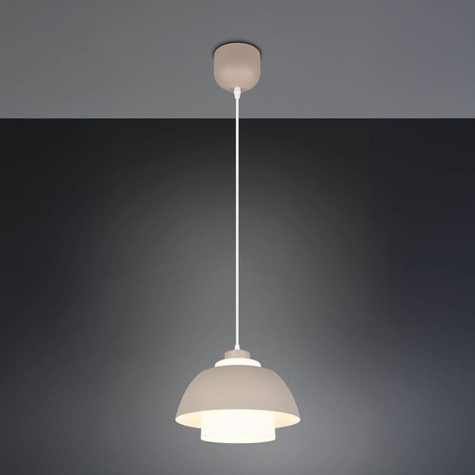 Reality Leuchten Hanglamp Tilos, beige, Ø 30 cm, metaal/glas, E27