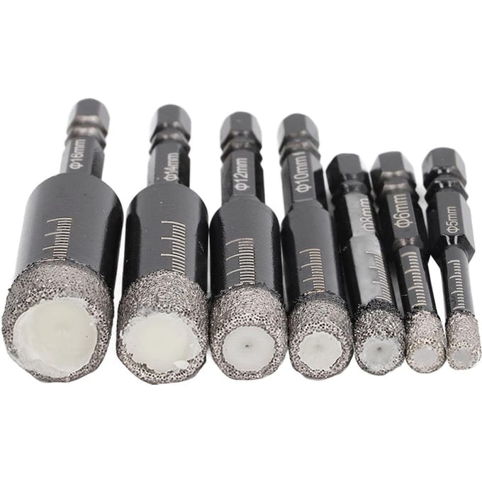 7 Stuks Diamant Boorbits Nat en Droog Gebruik Gesoldeerde Kernboor Zeskantschacht Diamant Gatenzaag Kit voor