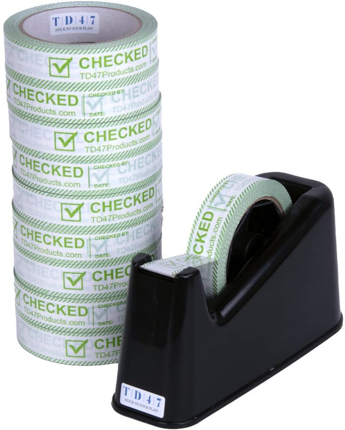TD47 Controle Tape 25mm x 66m Checked (10st.) + Dispenser