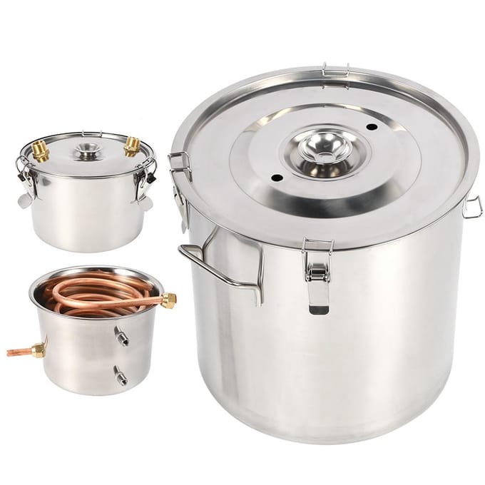 Système de distillation à 3 pots, petit kit de fabrication de vin maison, distillateur d'eau, chaudière, équipement de fabrication (8 Gallons)30L blanc