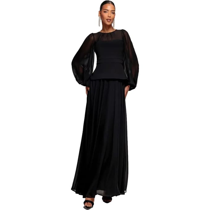 Vrouwen jurk met pofmouwen Goddiva Maxi