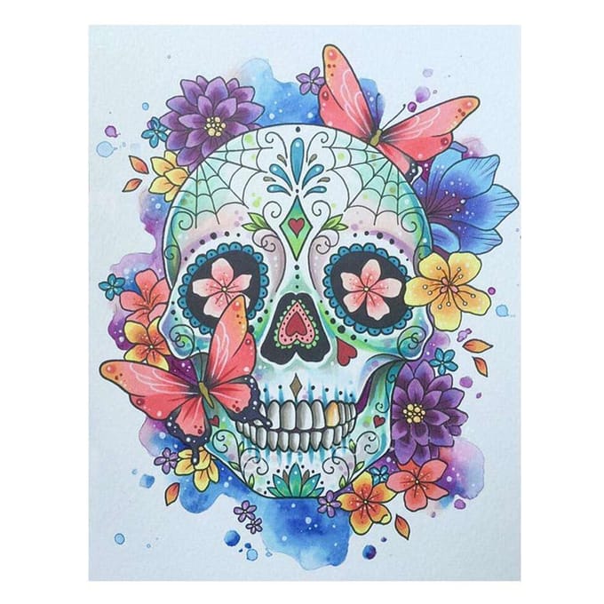 Kit de broderie diamant, motif tête de mort et mosaïque de diamants, point de croix 20X30CM gray