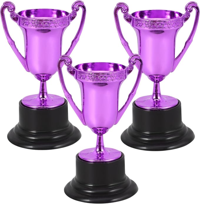 Waardering Trofee Beker - Kinderen Prijs - Competitie Beloning - Set Van 3 - 8.2X5X4.5CM - Paars