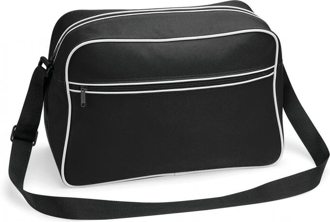 BagBase Schoudertas Retro - zwart - met rits zakken - middelgroot - 40 x 28 x 18 cm - 18L