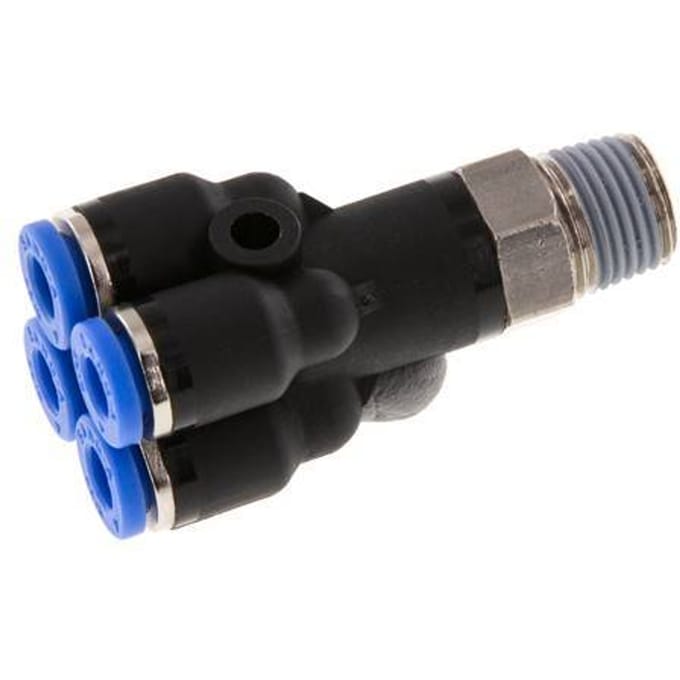 4mm x R1/8'' 4-way Y Manifold Messing/PA 66 Insteekfitting Buitendraad Draaibaar NBR