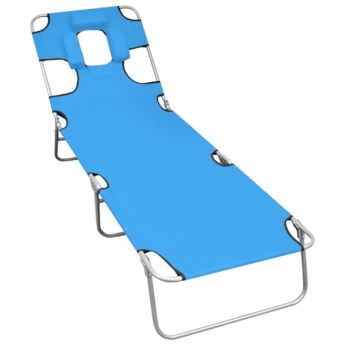 vidaXL - Ligbed - inklapbaar - met - hoofdkussen - staal - turquoiseblauw