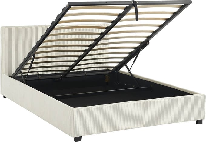 sweeek - Bed met lattenbodem en hoofdeinde, b 202 x d 148 x h 86cm, corduroy afwerking