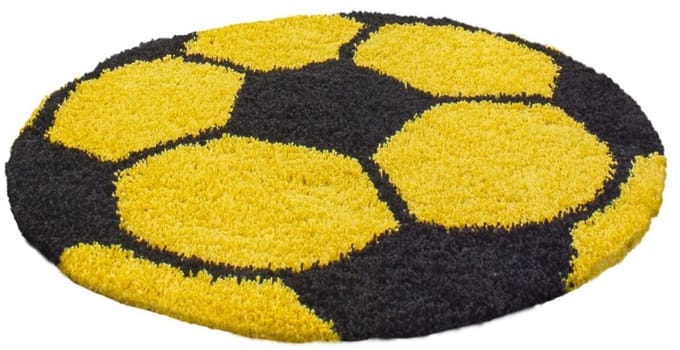 Vloerkleed kinderkamer - Voetbal - geel - rond 120 cm
