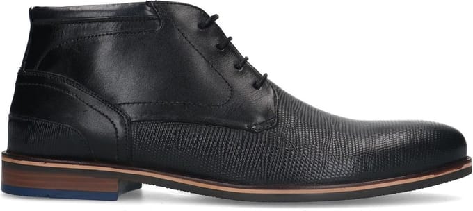 Manfield - Heren - Zwarte leren veterboots - Maat 44