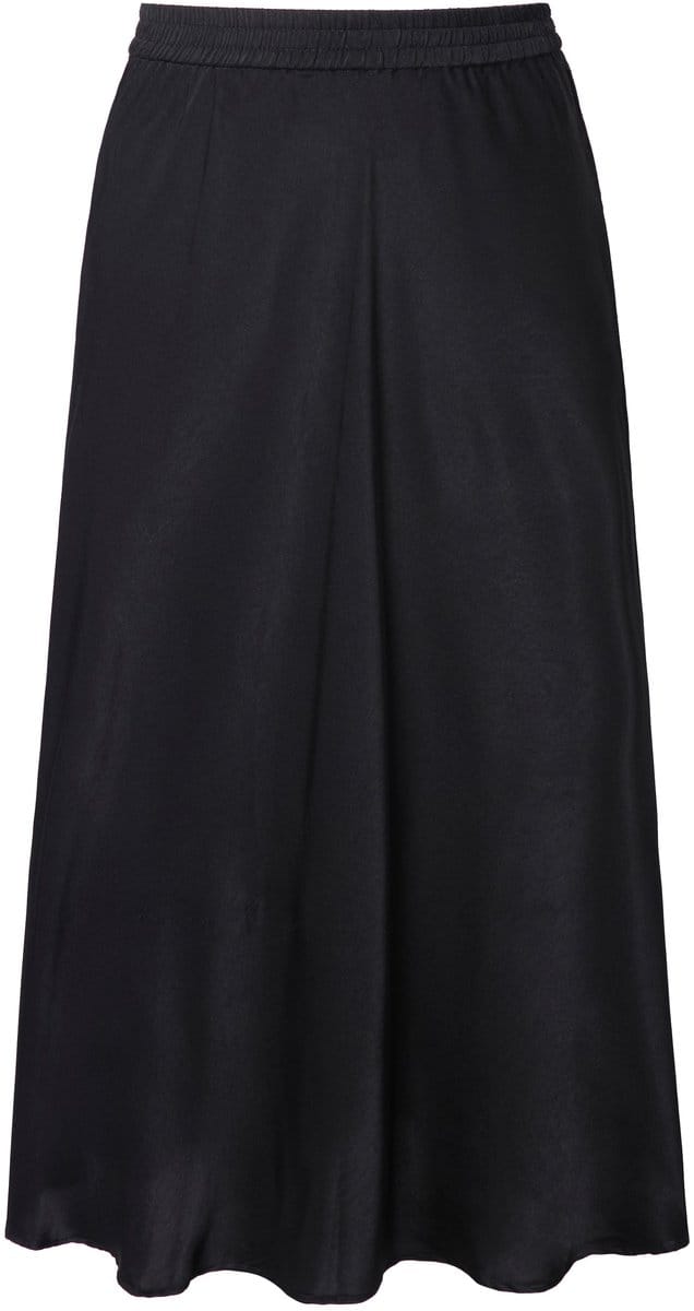 Studio Untold - Dames - Midirok A-lijn glanzend satijn - Zwart - Maat 46+