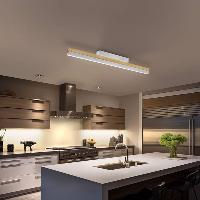 Quitani LED plafondlamp Keijo, nikkel/eiken