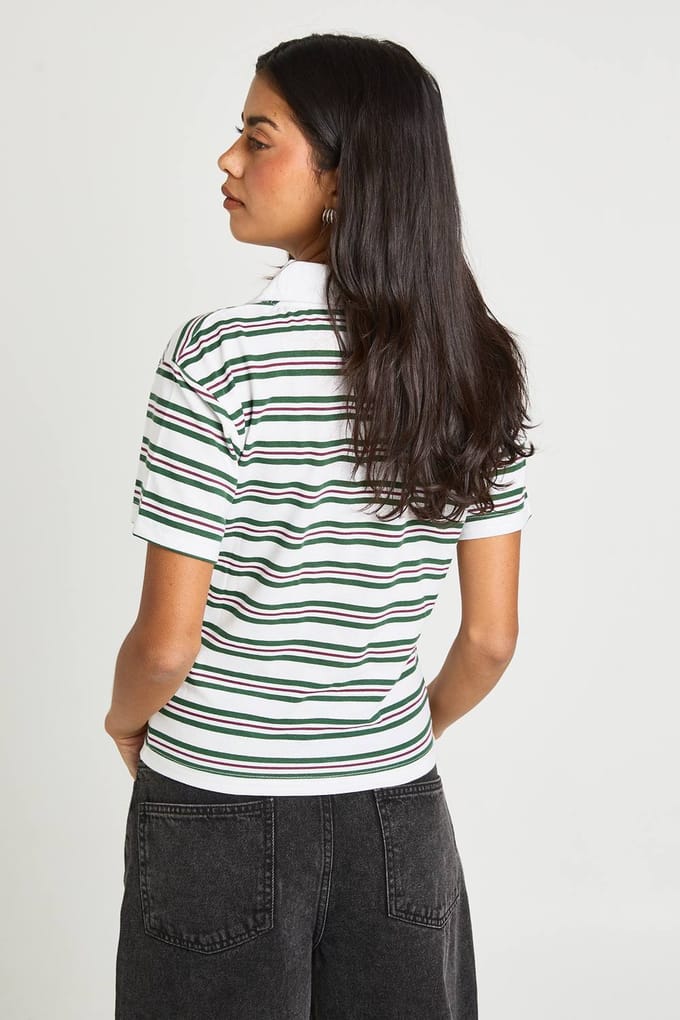 boohoo Dames Gestreepte Open Kraag Top | Green | Maat: 6