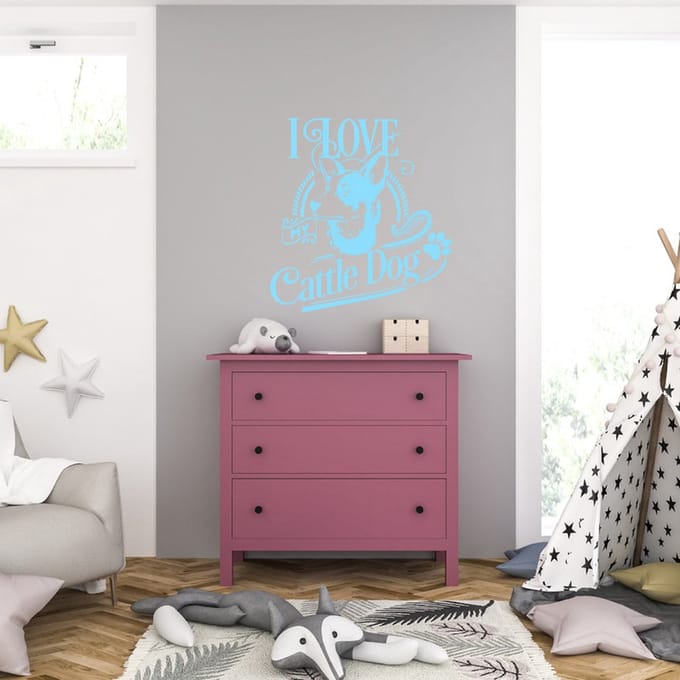 Muursticker - I Love My Cattle Dog - 58 x 62 - Licht Blauw