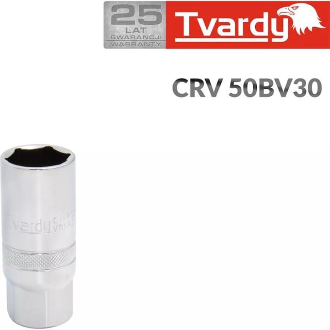 Tvardy Bougiesleutel - 16 mm - Hexagonaal - Chroom - 65 mm - 1/2 inch aansluiting
