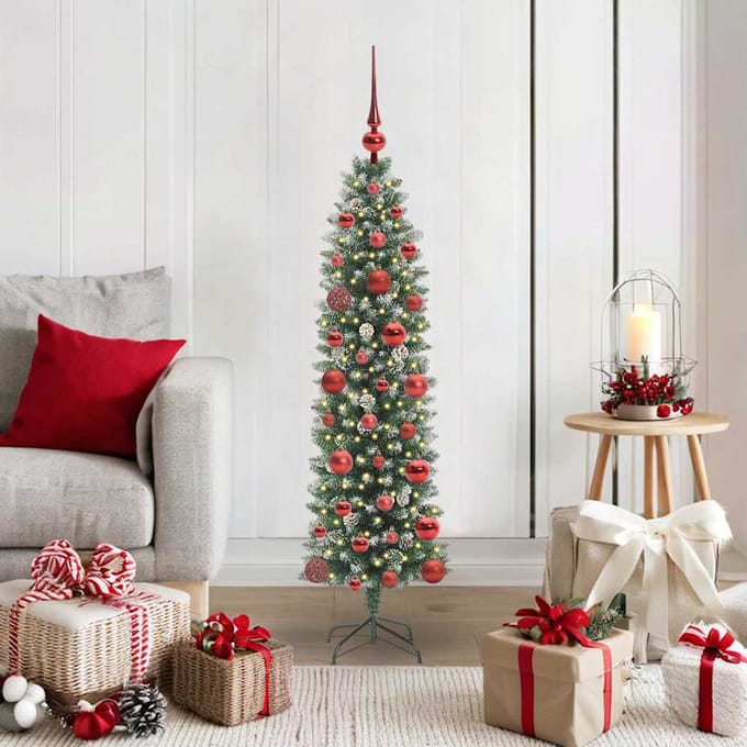 vidaXL - Kunstmatige - slanke - kerstboom - Groen - en - Wit - 120 - cm
