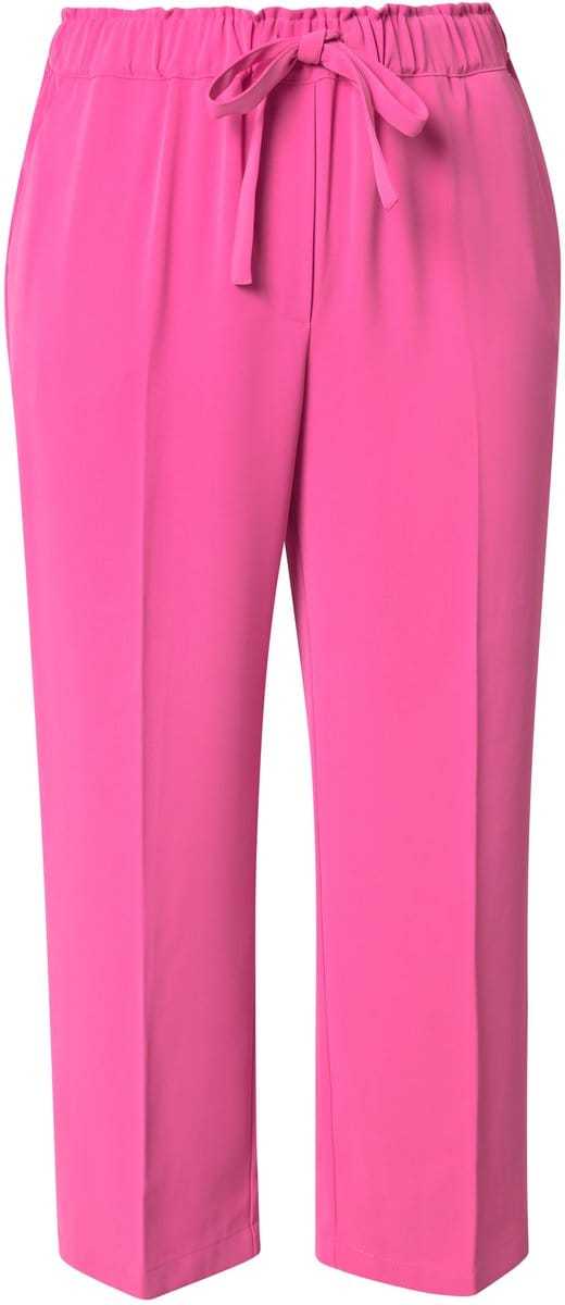 Ulla Popken - Dames - 7/8-broek persplooien elastische tailleband strikbandje - Roze - Maat 42
