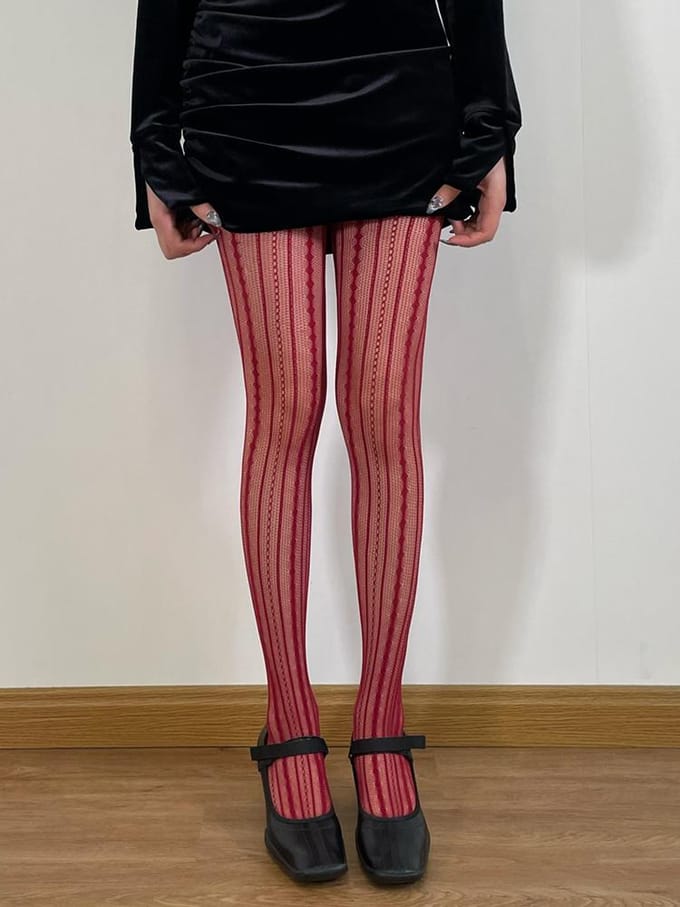 Bas résille à rayures verticales mode pour femmes Collants extensibles en maille ajourée Bas jacquard tendance One Size brown