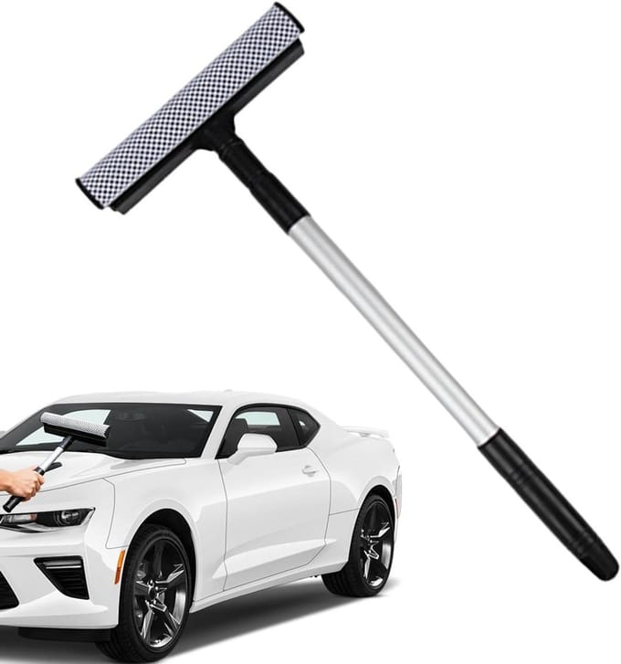 Voorruit Reiniger - Glas Hulpmiddel - Auto Ramen Wassen - Uitschuifbaar Handvat - 77 cm - Zwart