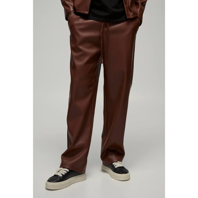 Relaxed Fit Elasticated Waist Embossed PU Trouser | Chocolate | Size Small