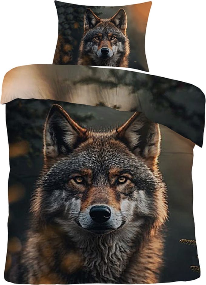 iSleep Dekbedovertrek Wolf - Eenpersoons - 140x200/220 cm - Bruin