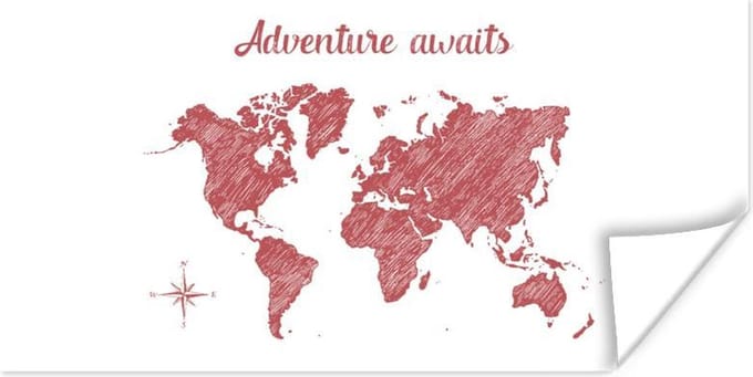 Wereldkaarten - Wereldkaart - Rood - Quote - 160x80 cm