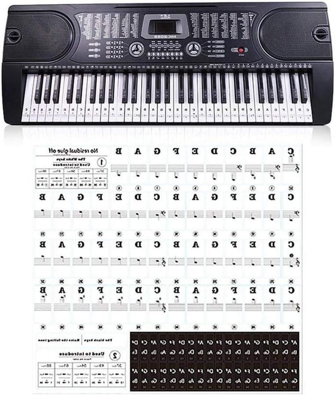 Piano Keyboard Stickers - Muzieknoten Tabs - Beginners Leren - Transparant Ontwerp - 54 61 88 Toetsen - Wit