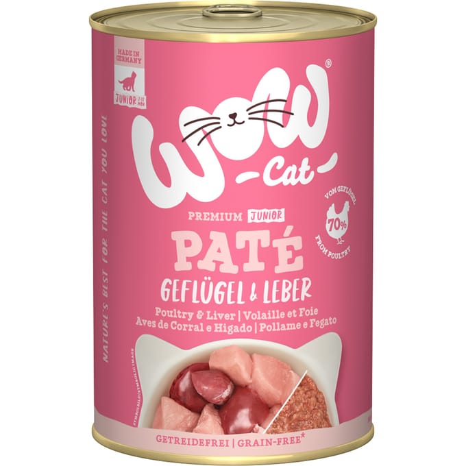 Voordeelpakket 12 x 400 g WOW Cat Junior Gevogelte & Lever nat kattenvoer