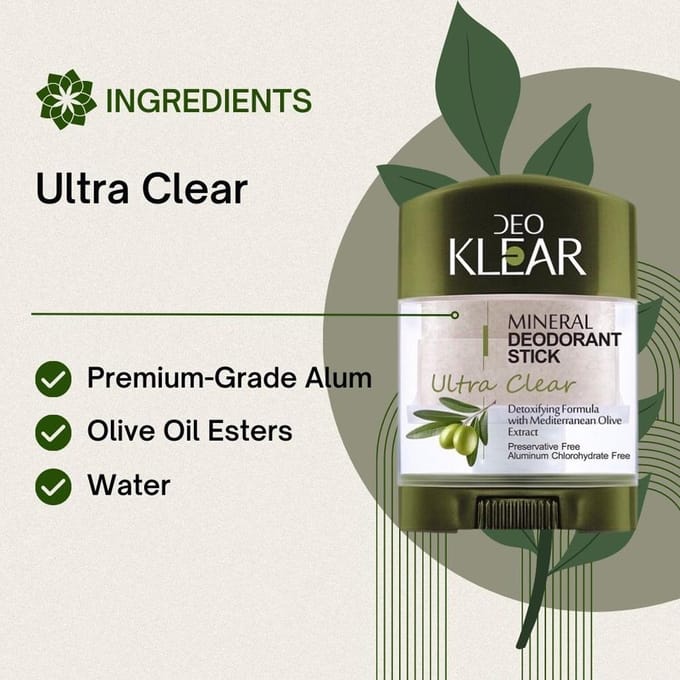 DEOKLEAR Minerale deodorantstick 70 g. (Ultra Helder) - Detox Formule met Mediterraanse Olijfolie Extract 70 g. black