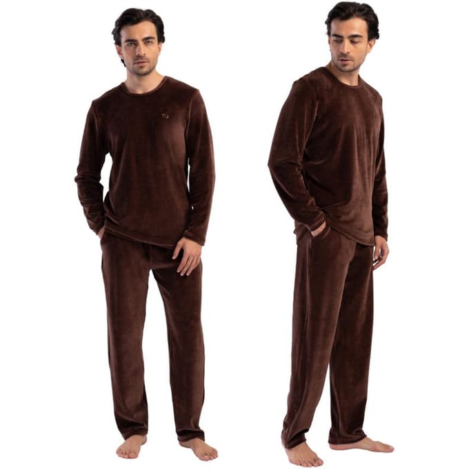 Pyjama Homme Velours Manches Longues Pantalon Long Vienetta XL Avec Poches black